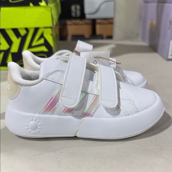 adidas Other - adidas Kids White Sneakers with Iridescent Stripes